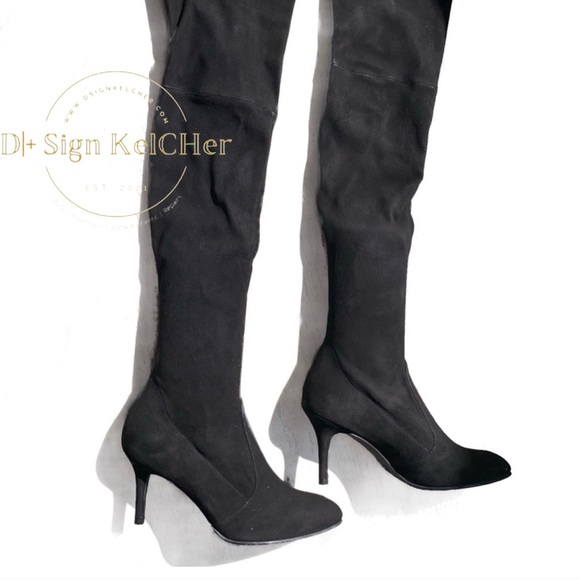 Stuart Weitzman Black Tiemodel Suede Pointed Toe heeled over the knee boots - Picture 6 of 14